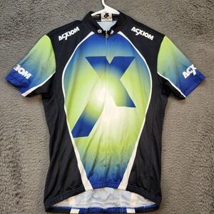Champ-Sys Acxiom Cycling Jersey Mens Large Blue Green Short Sleeve Bike Shirt